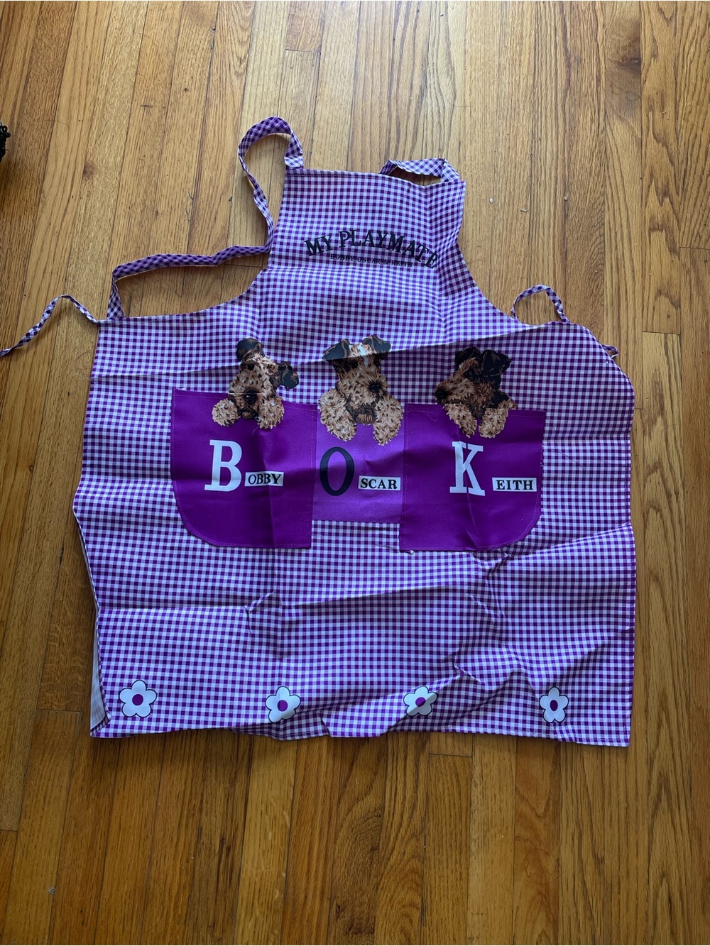 Kids Purple Gingham Apron with Puppy Pockets